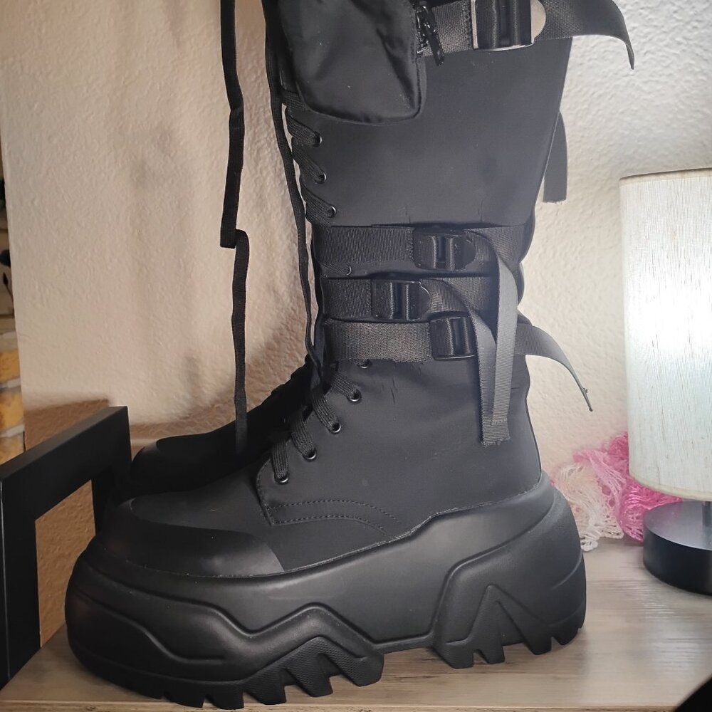 Poster Girl Dolls Kill Mad hustle Knee High combat boots womens size 11 - Picture 2 of 11